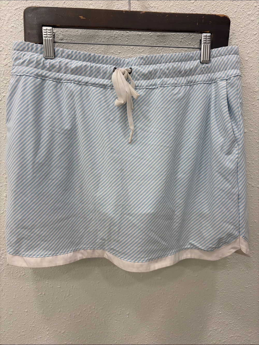 Southern Tide Light Blue & White Striped Drawstring Mini Skirt